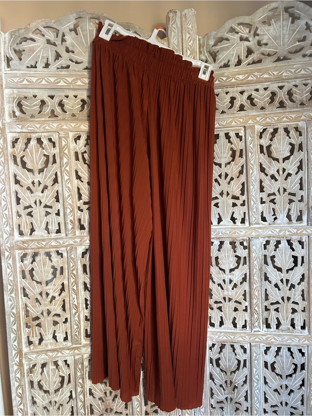 Forever 21 Wide-Leg Pleated Pants with Tie Waist - Burnt Orange - Picture 2 of 3